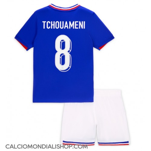 Maglie da calcio Francia Aurelien Tchouameni #8 Prima Maglia Bambino Europei 2024 Manica Corta (+ Pantaloni corti)